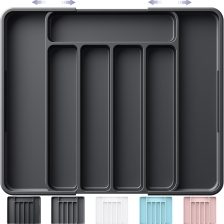 Kitsure Cutlery Drawer Organiser for Kitchen - Adjustable Cutlery Tray for Effortless Utensil Sorting, Versatile Kitchen Storage & Organisation Solution, 12.13" x 1.54" x 8.07"~13.90", Black