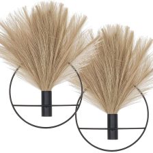 Boho Wall Decor, Wall-Mounted Metal Art, Hanging Artificial Pampas Display, Living Room, Bedroom, Bathroom, Diningroom, Fake Faux Plant 2 Pack Black Brown